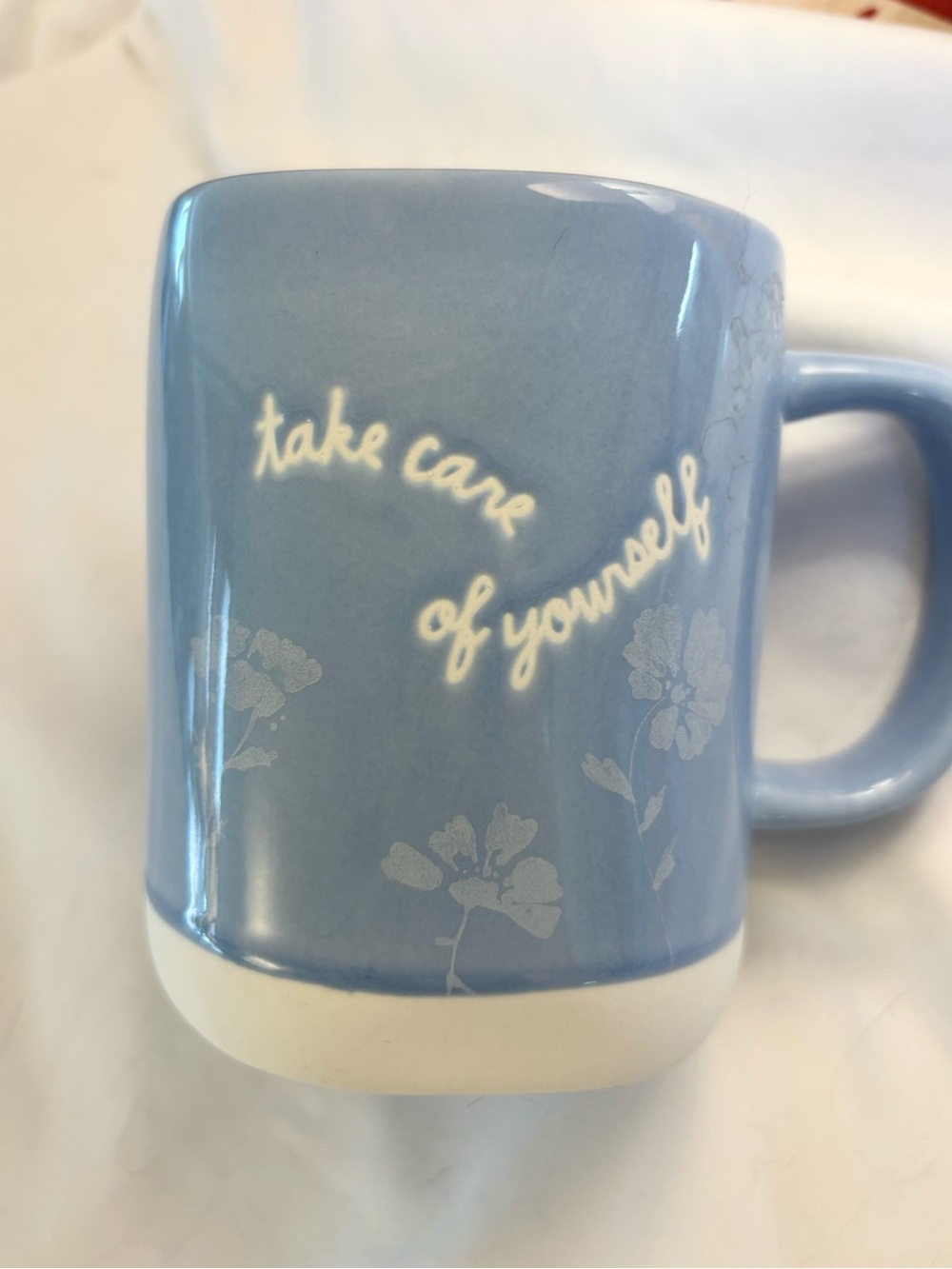 Rae Dunn Light Blue Ceramic Mug with White Base
